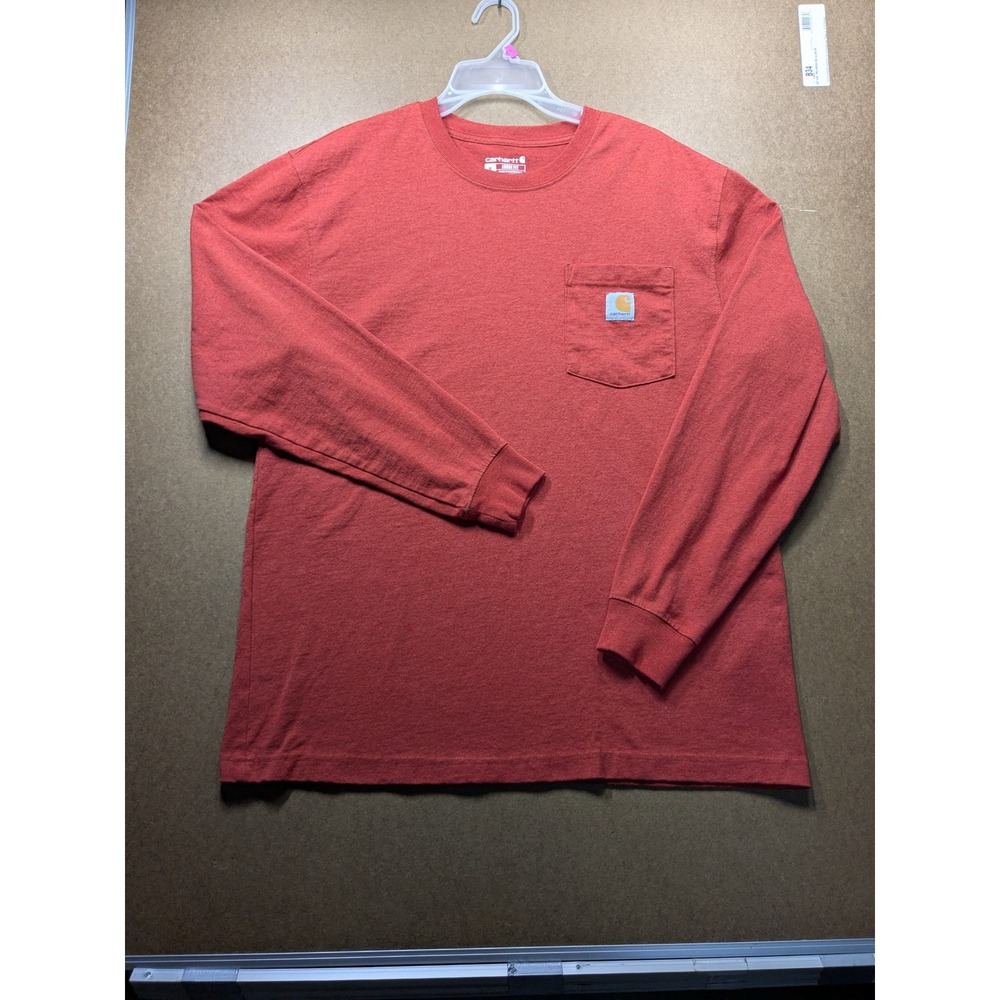 Carhartt Mens Long Sleeve Pocket T-Shirt Red Heather Loose Fit TK0126-M Medium